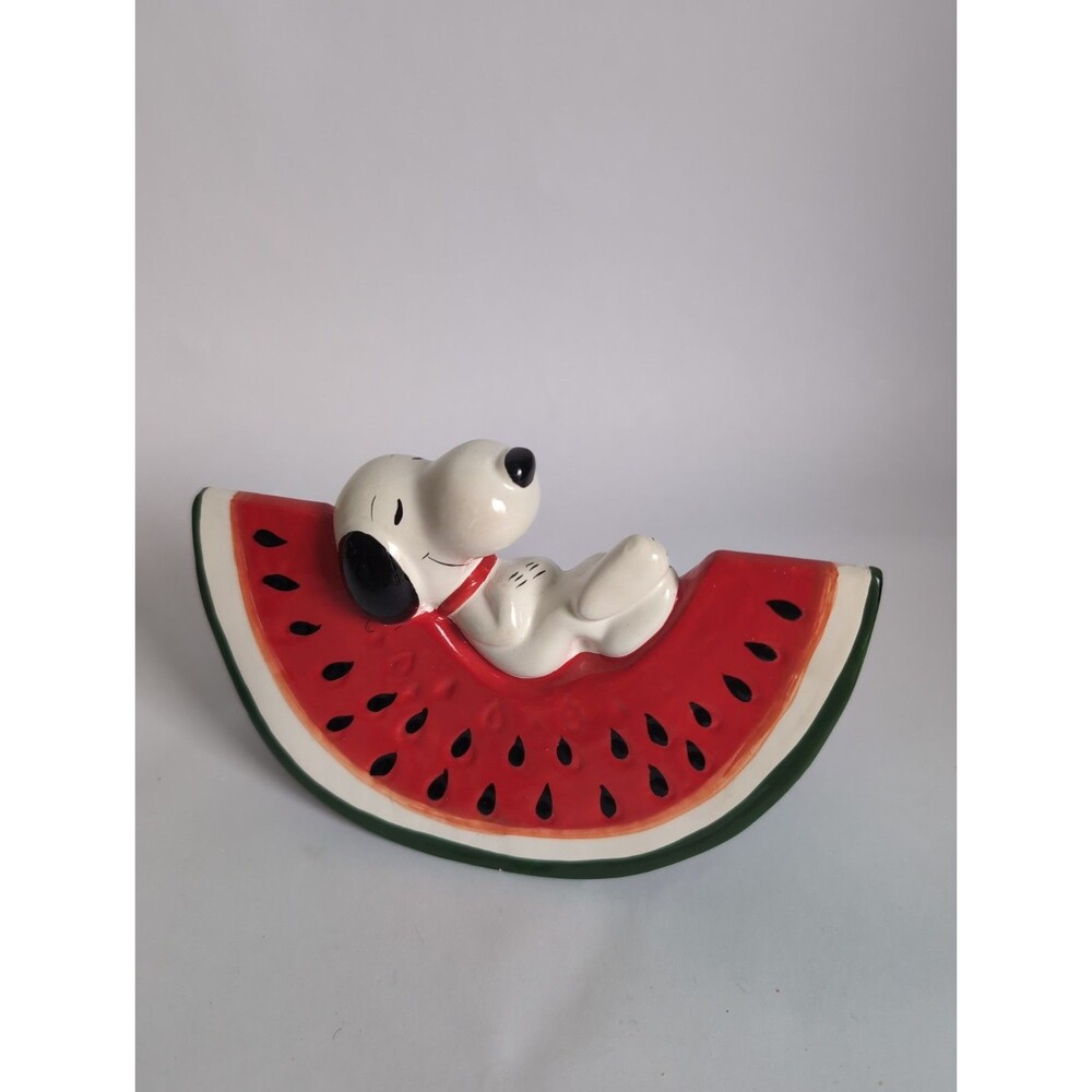 Vintage Snoopy Peanuts Watermelon Slice Ceramic Coin Bank Piggy Bank
